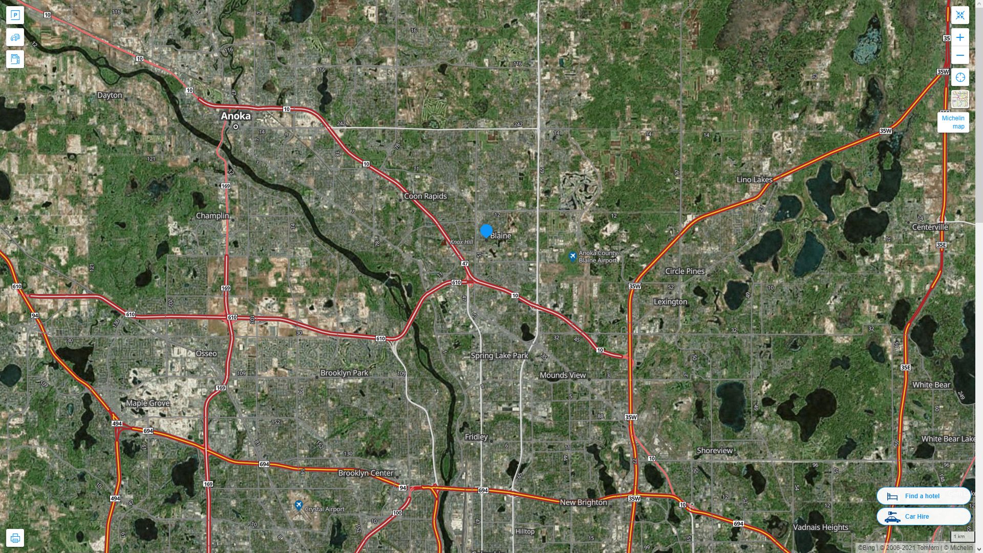Blaine Minnesota Highway and Road Map with Satellite View